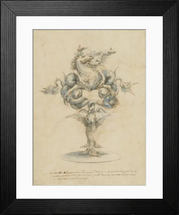 Framed Print : A Wine Decanter with Two Fighting Sea Horses, 1650 / 1670. Creator: Master of the Medici Banquet Decanters Framed Print : A Wine Decanter with Two Fighting Sea Horses, 1650 / 1670. Creator: Master of the Medici Banquet Decanters