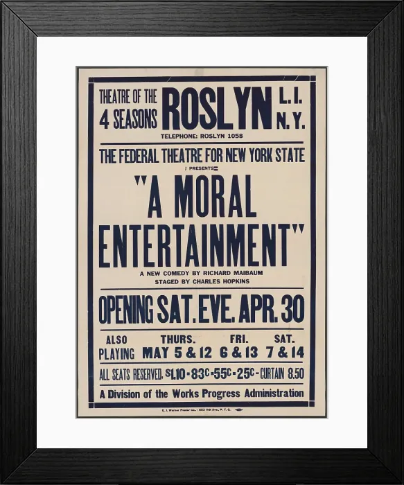 Framed Print : A Moral Entertainment, Roslyn, NY, 1938. Creator: Unknown Framed Print : A Moral Entertainment, Roslyn, NY, 1938. Creator: Unknown