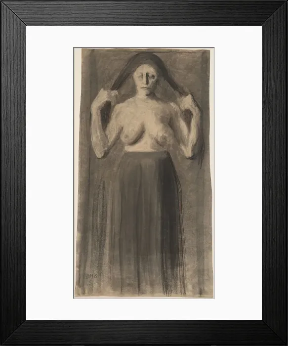 Framed Print : Half-Nude Woman Holding Her Hair Apart, c. 1898. Creator: Paula Modersohn-Becker Framed Print : Half-Nude Woman Holding Her Hair Apart, c. 1898. Creator: Paula Modersohn-Becker