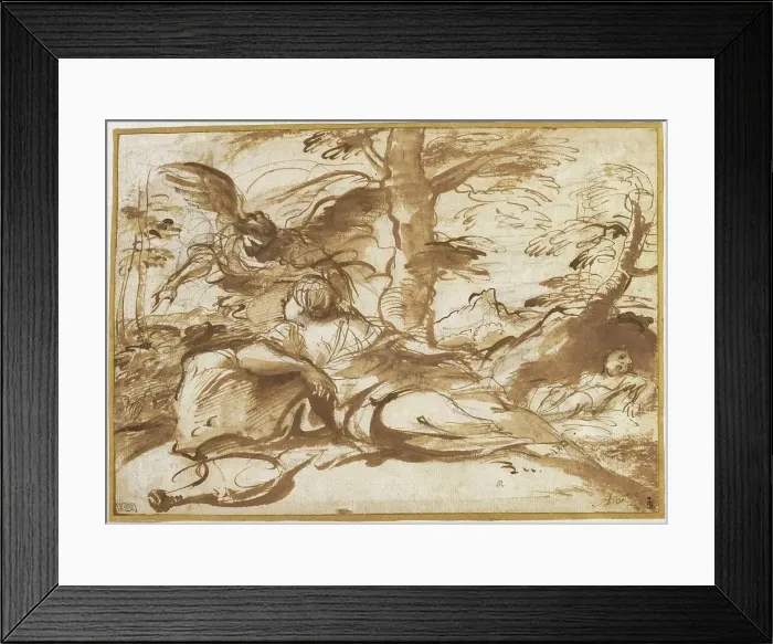 Framed Print : The Angel Appearing to Hagar in the Desert (recto), c. 1660. Creator: Pier Francesco Mola Framed Print : The Angel Appearing to Hagar in the Desert (recto), c. 1660. Creator: Pier Francesco Mola