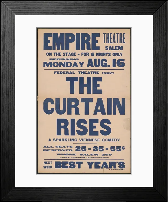 Framed Print : The Curtain Rises, Salem, MA, 1937. Creator: Unknown Framed Print : The Curtain Rises, Salem, MA, 1937. Creator: Unknown