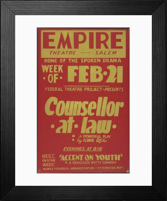 Framed Print : Counsellor at Law, Salem, MA, 1938. Creator: Unknown Framed Print : Counsellor at Law, Salem, MA, 1938. Creator: Unknown
