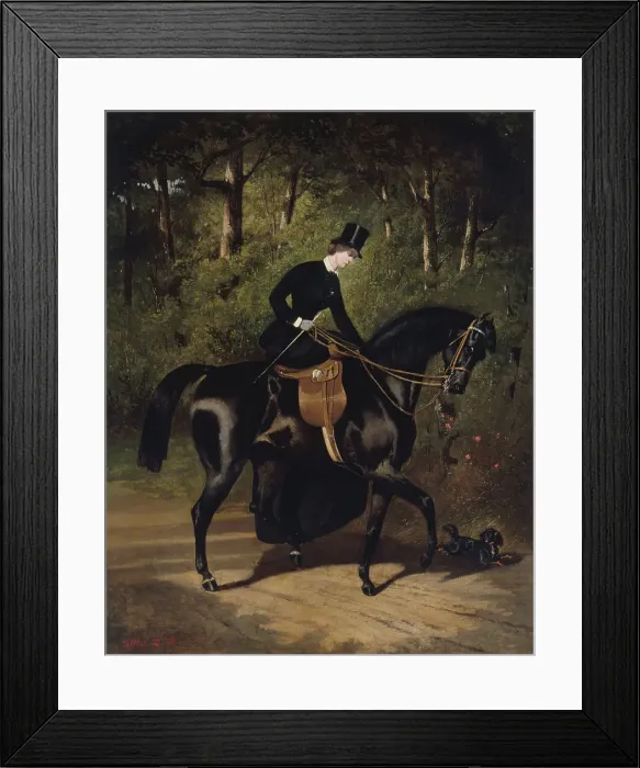 Framed Print : L'écuyère Kippler sur sa jument noire, c.1850. Creator: Alfred Dedreux