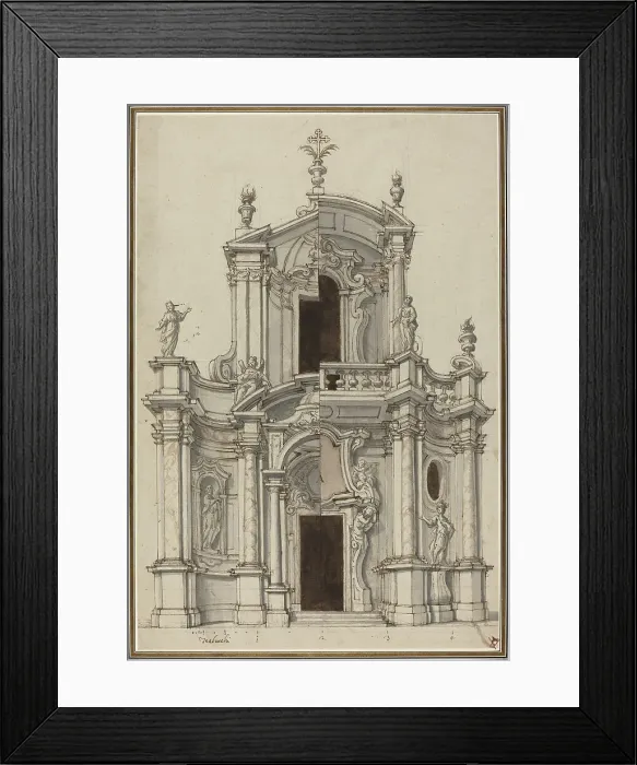 Framed Print : Elevation for a Church Facade, with Alternatives, first half 18th century. Creator: Unknown Framed Print : Elevation for a Church Facade, with Alternatives, first half 18th century. Creator: Unknown