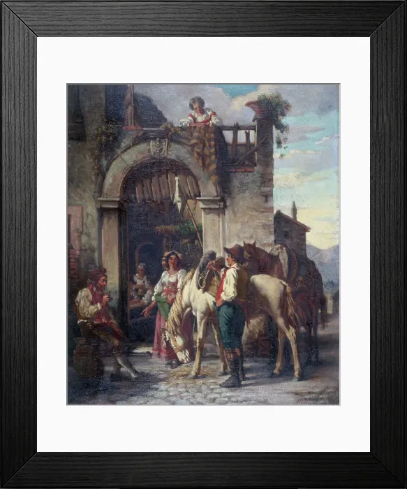 Framed Print : La halte des chevaux à l'auberge, c.1860. Creator: Auguste Dutuit