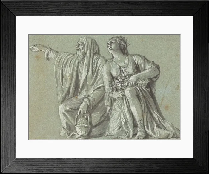Framed Print : Two Kneeling Figures with Offerings. Creator: Unknown Framed Print : Two Kneeling Figures with Offerings. Creator: Unknown