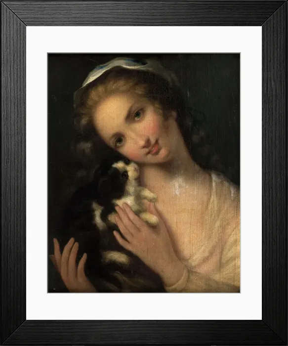 Framed Print : Young woman with cat. Creator: Unknown Framed Print : Young woman with cat. Creator: Unknown