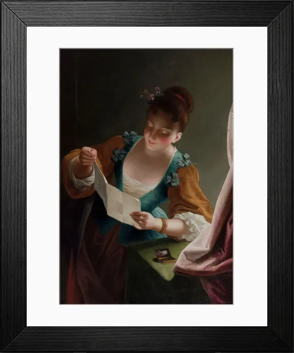 Framed Print : Jeune femme lisant une lettre, d'après Raoux. Creator: Unknown Framed Print : Jeune femme lisant une lettre, d'après Raoux. Creator: Unknown