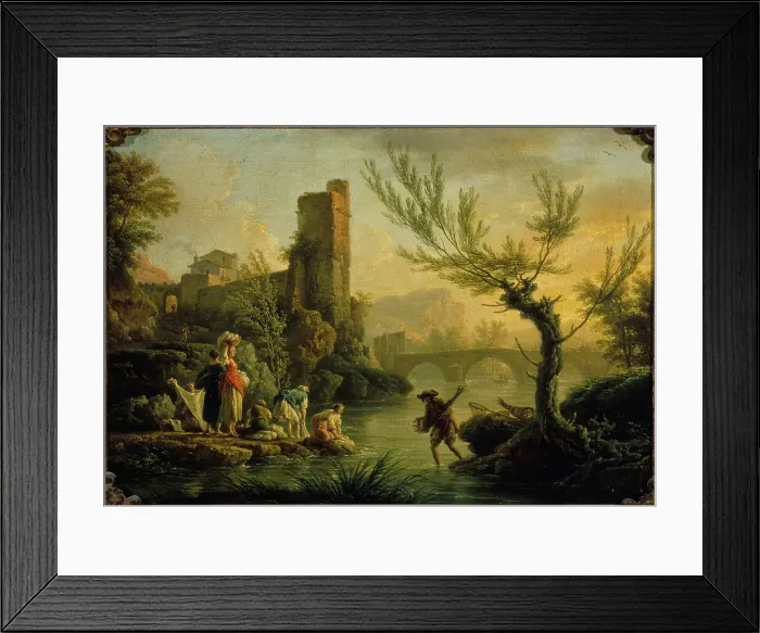 Framed Print : Paysage avec des lavandières, 1763. Creator: Claude-Joseph Vernet