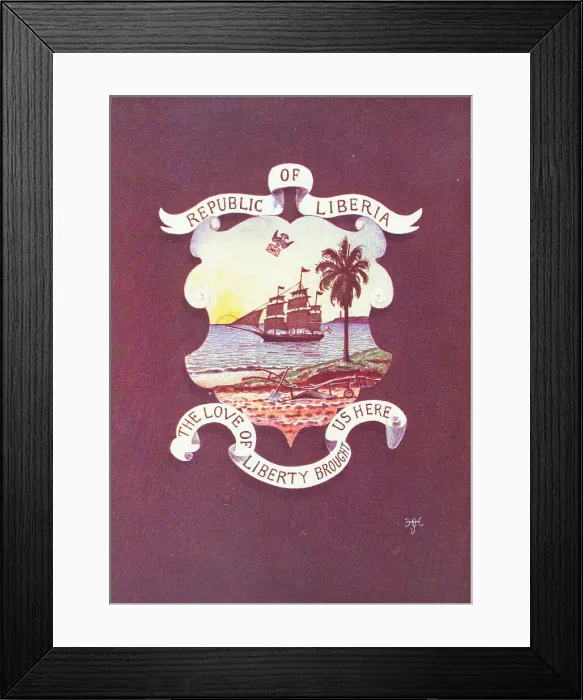 Framed Print : The Shield, Emblems, and Motto of Liberia as established in 1847, 1906. Creator: Unknown Framed Print : The Shield, Emblems, and Motto of Liberia as established in 1847, 1906. Creator: Unknown