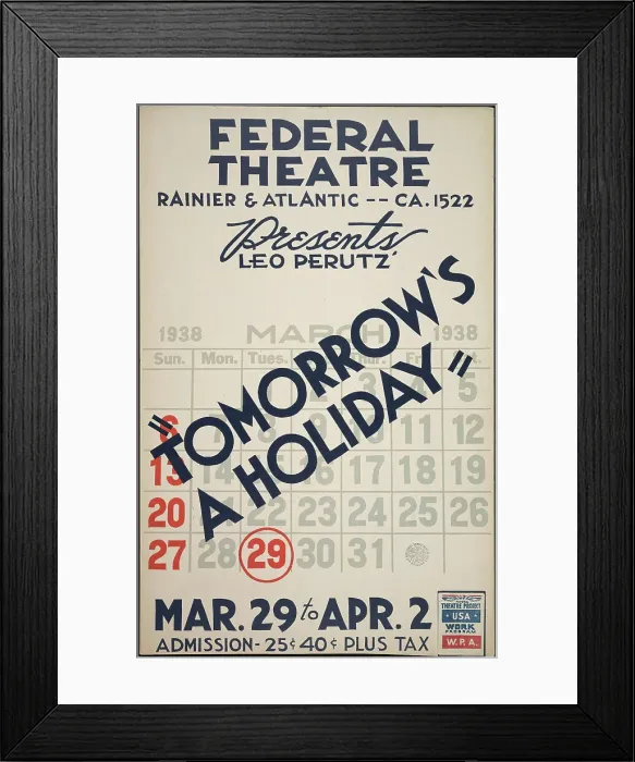 Framed Print : Tomorrow's A Holiday, Seattle, 1938. Creator: Unknown Framed Print : Tomorrow's A Holiday, Seattle, 1938. Creator: Unknown