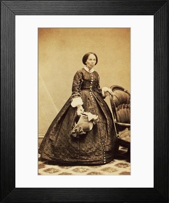 Framed Print : Portrait of older woman, standing, holding bonnet, c1860. Creator: CK Bill Framed Print : Portrait of older woman, standing, holding bonnet, c1860. Creator: CK Bill