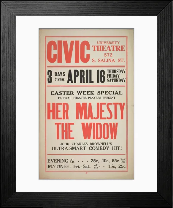 Framed Print : Her Majesty the Widow, Syracuse, NY, 1936. Creator: Unknown Framed Print : Her Majesty the Widow, Syracuse, NY, 1936. Creator: Unknown