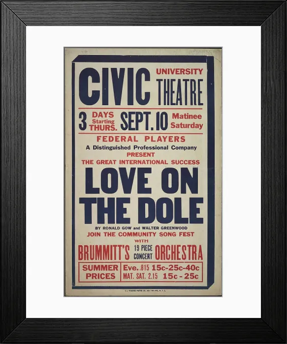 Framed Print : Love on the Dole, Syracuse, NY, 1936. Creator: Unknown Framed Print : Love on the Dole, Syracuse, NY, 1936. Creator: Unknown