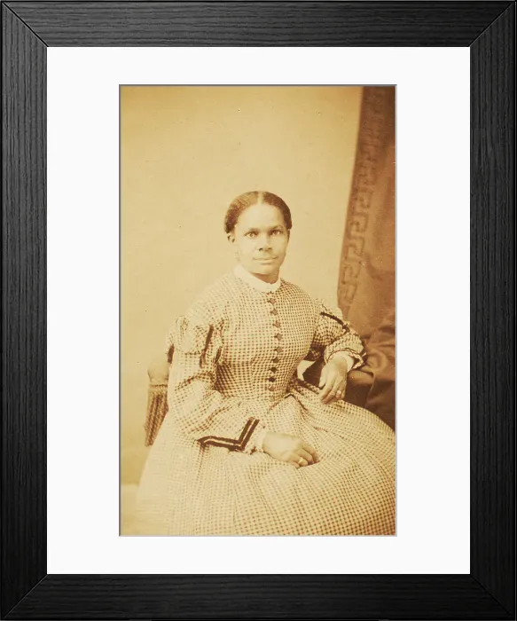 Framed Print : Studio portrait of unidentified seated woman wearing check dress, c1860-c1869. Creator: Decamp & Crane. Studio portrait of unidentified seated woman wearing check dress, c1860-c1869. Creator: Decamp & Crane Framed Print : Studio portrait of unidentified seated woman wearing check dress, c1860-c1869. Creator: Decamp & Crane. Studio portrait of unidentified seated woman wearing check dress, c1860-c1869. Creator: Decamp & Crane