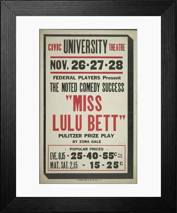Framed Print : Miss Lulu Bett, Syracuse, NY, 1936. Creator: Unknown Framed Print : Miss Lulu Bett, Syracuse, NY, 1936. Creator: Unknown