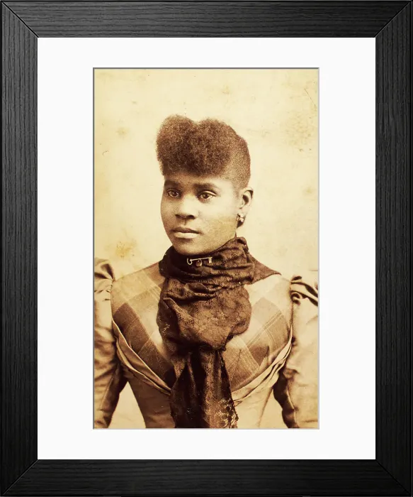 Framed Print : Half-portrait of young woman wearing large lace scarf over plaid bodice, c1880-c1889. Creator: James O Durgan Framed Print : Half-portrait of young woman wearing large lace scarf over plaid bodice, c1880-c1889. Creator: James O Durgan