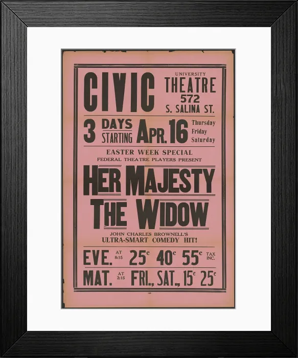 Framed Print : Her Majesty the Widow 1, Syracuse, NY, 1936. Creator: Unknown Framed Print : Her Majesty the Widow 1, Syracuse, NY, 1936. Creator: Unknown