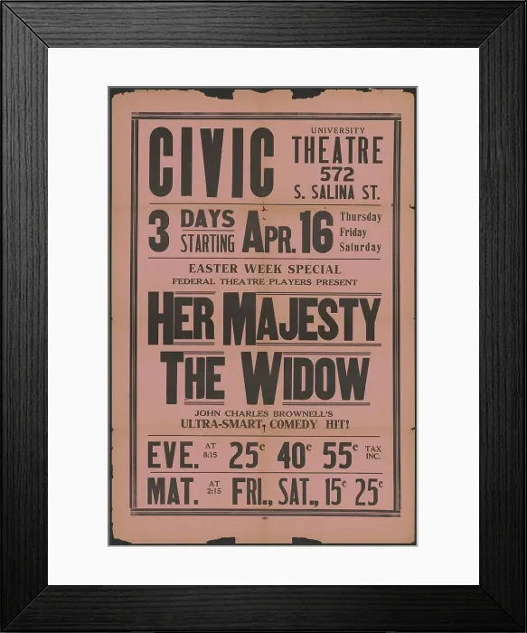 Framed Print : Her Majesty the Widow 2, Syracuse, NY, 1936. Creator: Unknown Framed Print : Her Majesty the Widow 2, Syracuse, NY, 1936. Creator: Unknown