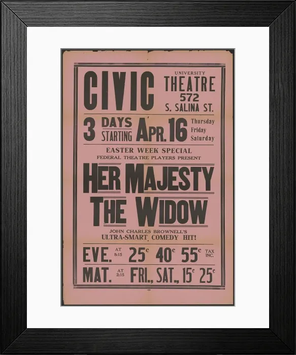 Framed Print : Her Majesty the Widow 3, Syracuse, NY, 1936. Creator: Unknown Framed Print : Her Majesty the Widow 3, Syracuse, NY, 1936. Creator: Unknown