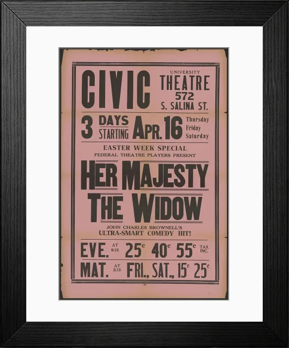 Framed Print : Her Majesty the Widow 4, Syracuse, NY, 1936. Creator: Unknown Framed Print : Her Majesty the Widow 4, Syracuse, NY, 1936. Creator: Unknown