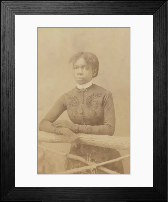 Framed Print : Unidentified young woman wearing gloves, leaning on prop fence, c1880. Creator: H. A. Insley Framed Print : Unidentified young woman wearing gloves, leaning on prop fence, c1880. Creator: H. A. Insley