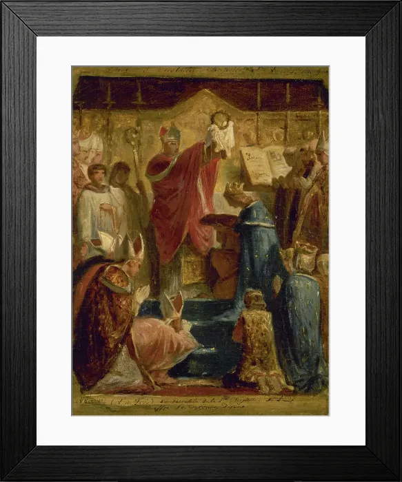 Framed Print : Esquisse pour l'église Saint-Eustache : (La Foi) Consécration de la Ste Chapelle, St Louis... 1855. Creator: Felix Joseph Barrias Framed Print : Esquisse pour l'église Saint-Eustache : (La Foi) Consécration de la Ste Chapelle, St Louis... 1855. Creator: Felix Joseph Barrias