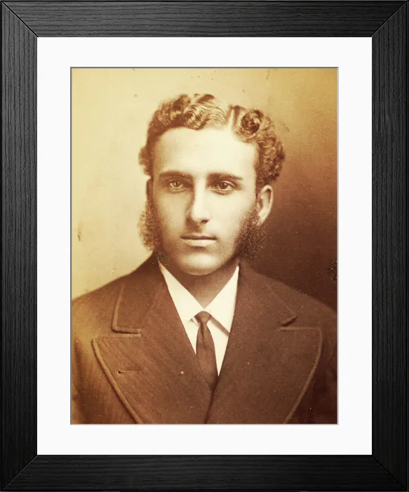 Framed Print : Studio portrait of unidentified man with long sideburns and wavy hair, c1870-c1879. Creator: Moses Parker Rice Framed Print : Studio portrait of unidentified man with long sideburns and wavy hair, c1870-c1879. Creator: Moses Parker Rice