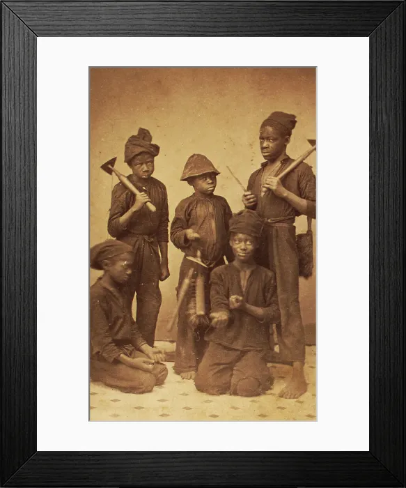 Framed Print : Studio portrait of young chimney sweeps, c1870. Creator: J. N. Wilson Framed Print : Studio portrait of young chimney sweeps, c1870. Creator: J. N. Wilson