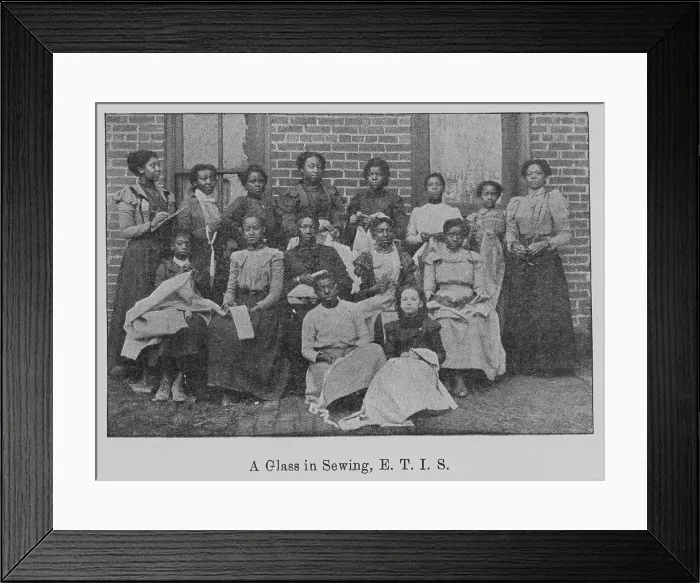 Framed Print : A Class in Sewing, E. T. I. S. 1903. Creator: Unknown Framed Print : A Class in Sewing, E. T. I. S. 1903. Creator: Unknown