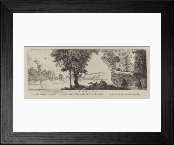 Framed Print : River Landscape with an Angler, 1773. Creator: Antoine de Marcenay Ghuy Framed Print : River Landscape with an Angler, 1773. Creator: Antoine de Marcenay Ghuy