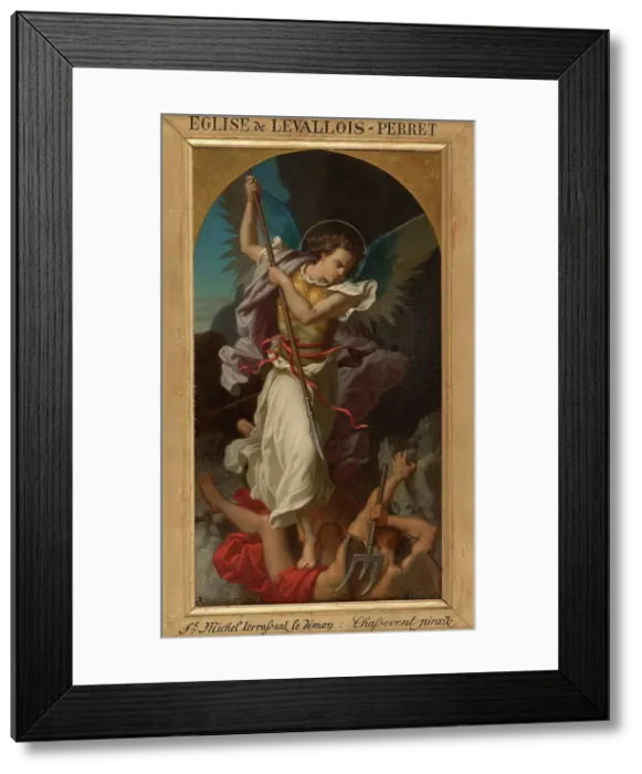 Framed Print : Esquisse pour l'église de Levallois-Perret : saint Michel terrassant le Démon, 1873. Creator: Gustave Adolphe Chassevent-Bacques Framed Print : Esquisse pour l'église de Levallois-Perret : saint Michel terrassant le Démon, 1873. Creator: Gustave Adolphe Chassevent-Bacques
