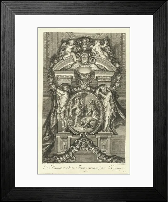 Framed Print : La Prééminence de la France reconnue par l'Espagne 1662 (The Preeminance... [pl. 17], pub.1752. Creators: Jean-Baptiste Masse, Francois Bernard Lepicie)