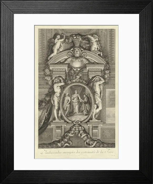 Framed Print : Ambassades envoyées des extrêmités de la Terre (Embassies Sent...) [pl. 15], published 1752. Creators: Jean-Baptiste Masse, Pierre Soubeyran