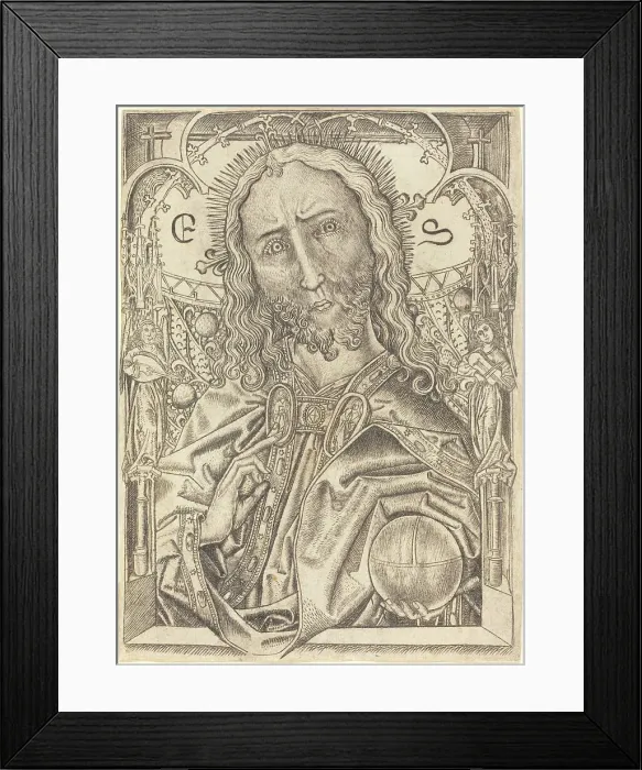 Framed Print : Christ as Saviour, c. 1467. Creator: Master ES Framed Print : Christ as Saviour, c. 1467. Creator: Master ES