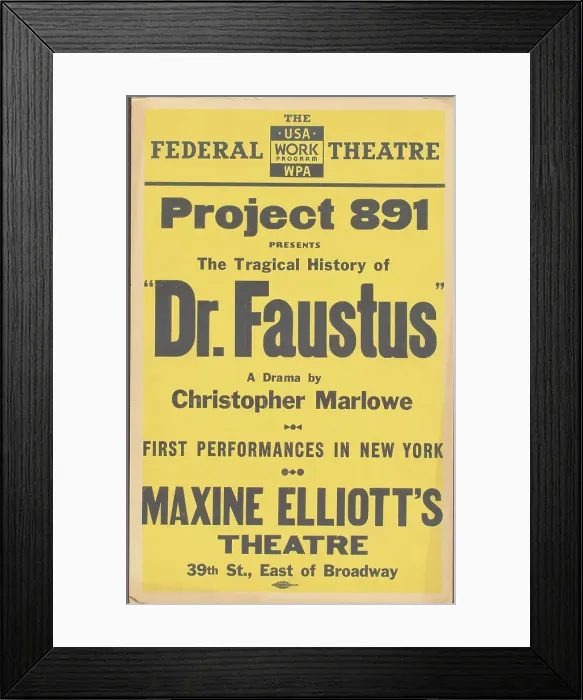 Framed Print : Poster from New York production of Dr. Faustus (Maxine Elliot Theater (yellow poster)), [1937]. Creator: Unknown