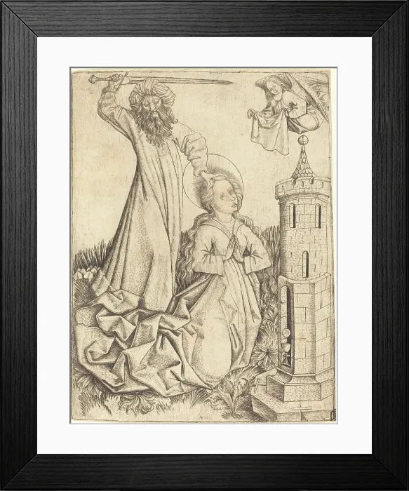 Framed Print : The Martyrdom of Saint Barbara, c. 1450. Creator: Master ES Framed Print : The Martyrdom of Saint Barbara, c. 1450. Creator: Master ES