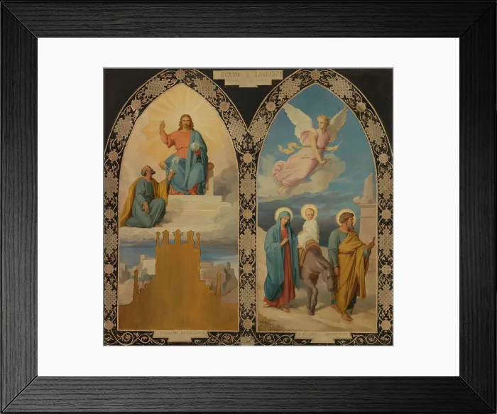 Framed Print : Esquisse pour l'église saint Laurent : Saint Joseph aux pieds de Jésus Christ - la Fuite... 1878. Creator: Louis Stanislas Faivre-Duffer Framed Print : Esquisse pour l'église saint Laurent : Saint Joseph aux pieds de Jésus Christ - la Fuite... 1878. Creator: Louis Stanislas Faivre-Duffer