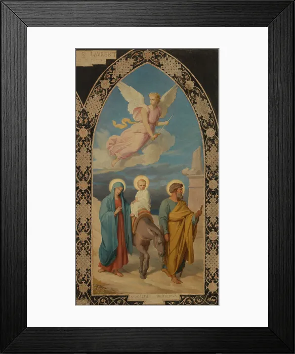 Framed Print : Esquisse pour l'église saint Laurent : Saint Joseph aux pieds de Jésus Christ - la Fuite... 1878. Creator: Louis Stanislas Faivre-Duffer Framed Print : Esquisse pour l'église saint Laurent : Saint Joseph aux pieds de Jésus Christ - la Fuite... 1878. Creator: Louis Stanislas Faivre-Duffer