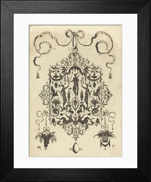 Framed Print : Large Pendant, Three Nude Women with Twigs at Centre, 1596. Creator: Daniel Mignot Framed Print : Large Pendant, Three Nude Women with Twigs at Centre, 1596. Creator: Daniel Mignot