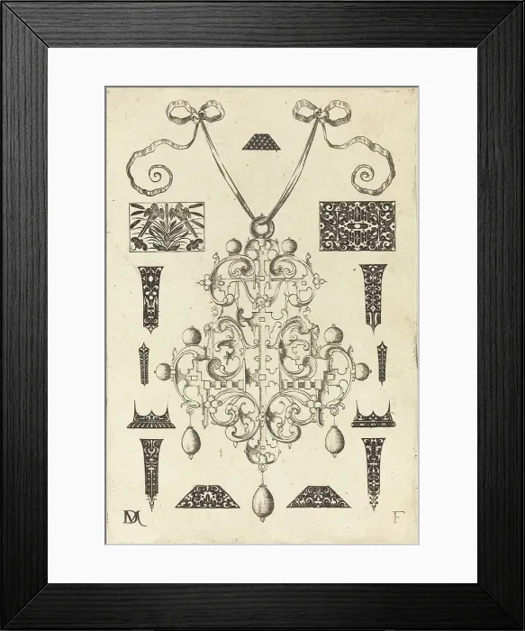 Framed Print : Large Pendant, Surrounded by Thirteen Studs, 1593. Creator: Daniel Mignot