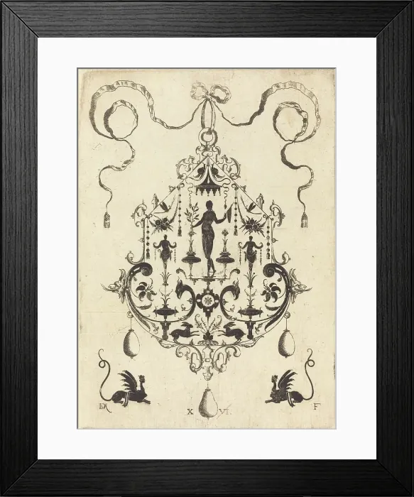 Framed Print : Large Pendant, Victory Flanked by Two Herms at Centre, 1596. Creator: Daniel Mignot Framed Print : Large Pendant, Victory Flanked by Two Herms at Centre, 1596. Creator: Daniel Mignot