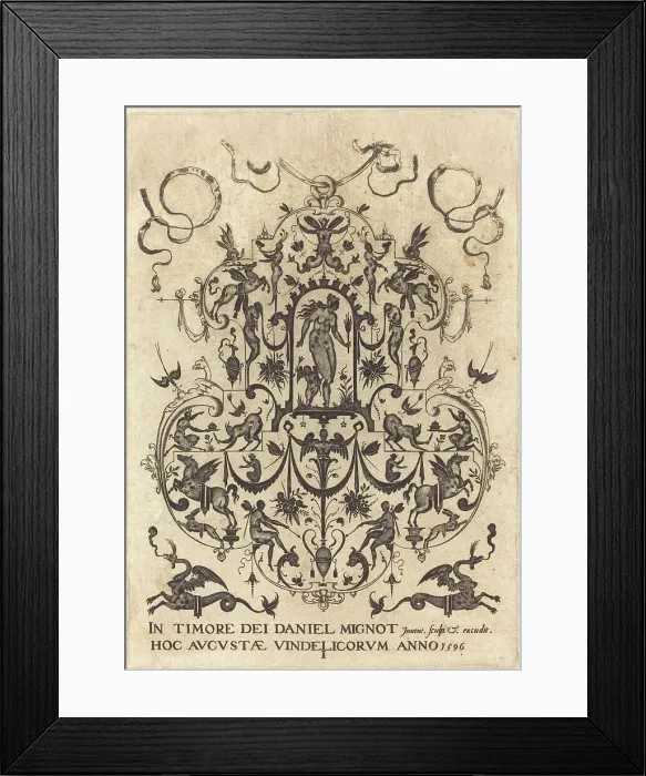 Framed Print : Title Page: Large Pendant, Venus and Amor at Centre, 1596. Creator: Daniel Mignot Framed Print : Title Page: Large Pendant, Venus and Amor at Centre, 1596. Creator: Daniel Mignot