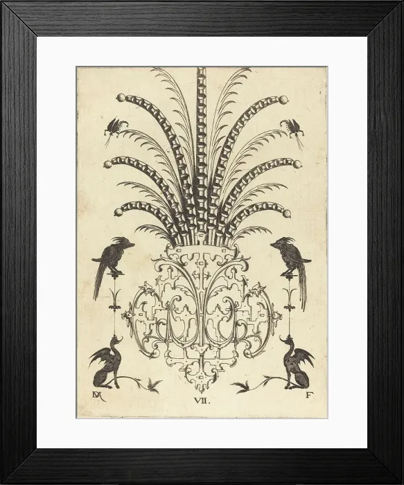 Framed Print : Brooch with Table-Stones, Flying Scorpions at Top, and Dogs at Bottom, 1596. Creator: Daniel Mignot Framed Print : Brooch with Table-Stones, Flying Scorpions at Top, and Dogs at Bottom, 1596. Creator: Daniel Mignot