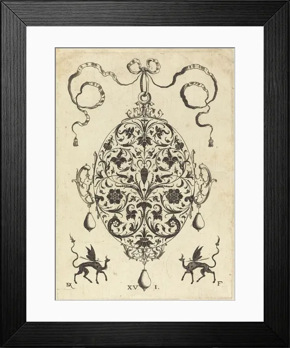 Framed Print : Large Pendant, Upright Oval with Floral Ornament, 1596. Creator: Daniel Mignot