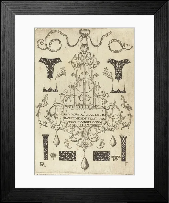 Framed Print : Title Page: Pendant, Surrounded by Eight Small Studs, 1593. Creator: Daniel Mignot Framed Print : Title Page: Pendant, Surrounded by Eight Small Studs, 1593. Creator: Daniel Mignot
