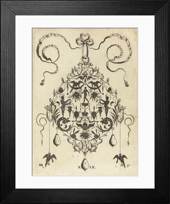 Framed Print : Large Pendant, In Circular Form, Nude Man Flanked by Two Herms, 1596. Creator: Daniel Mignot Framed Print : Large Pendant, In Circular Form, Nude Man Flanked by Two Herms, 1596. Creator: Daniel Mignot