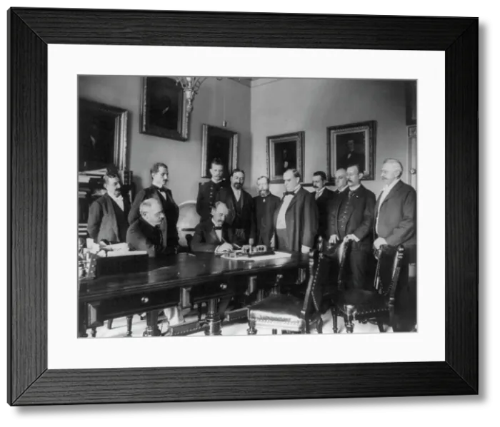 Framed Print : Signing of the Peace Protocol - Washington - Aug. 12th, 1898, c1898. Creator: Frances Benjamin Johnston Framed Print : Signing of the Peace Protocol - Washington - Aug. 12th, 1898, c1898. Creator: Frances Benjamin Johnston