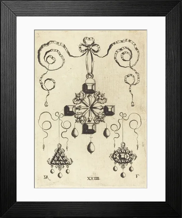 Framed Print : Pendant with Double Cross at Centre, Surrounded by Four Large Table-Stones. Creator: Daniel Mignot Framed Print : Pendant with Double Cross at Centre, Surrounded by Four Large Table-Stones. Creator: Daniel Mignot