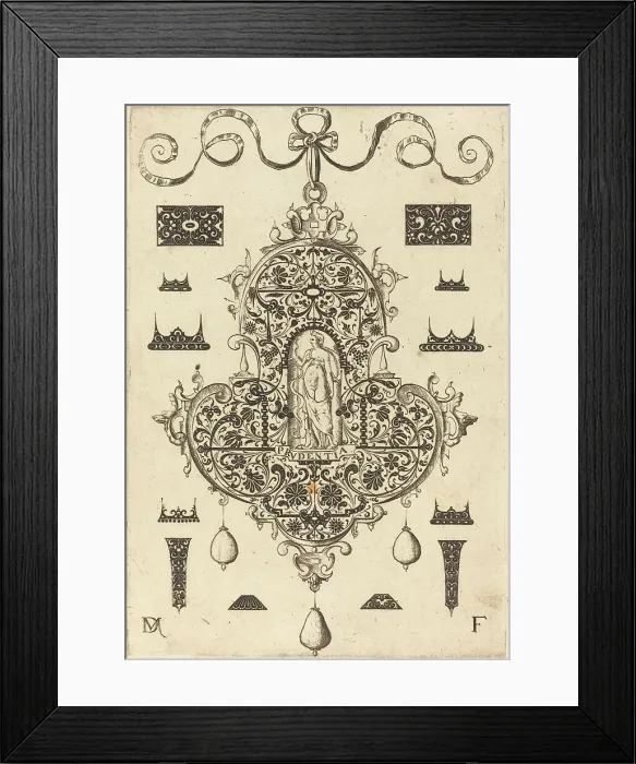 Framed Print : Large Pendant, Prudence Standing at Centre, 1593. Creator: Daniel Mignot Framed Print : Large Pendant, Prudence Standing at Centre, 1593. Creator: Daniel Mignot